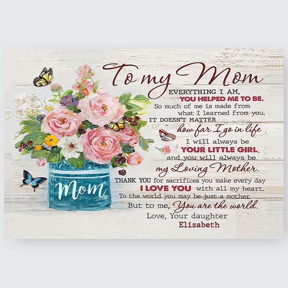 Personalized Wall Art Floral To My Mom You Are The World Custom Name Gifts From Daughter Or Son