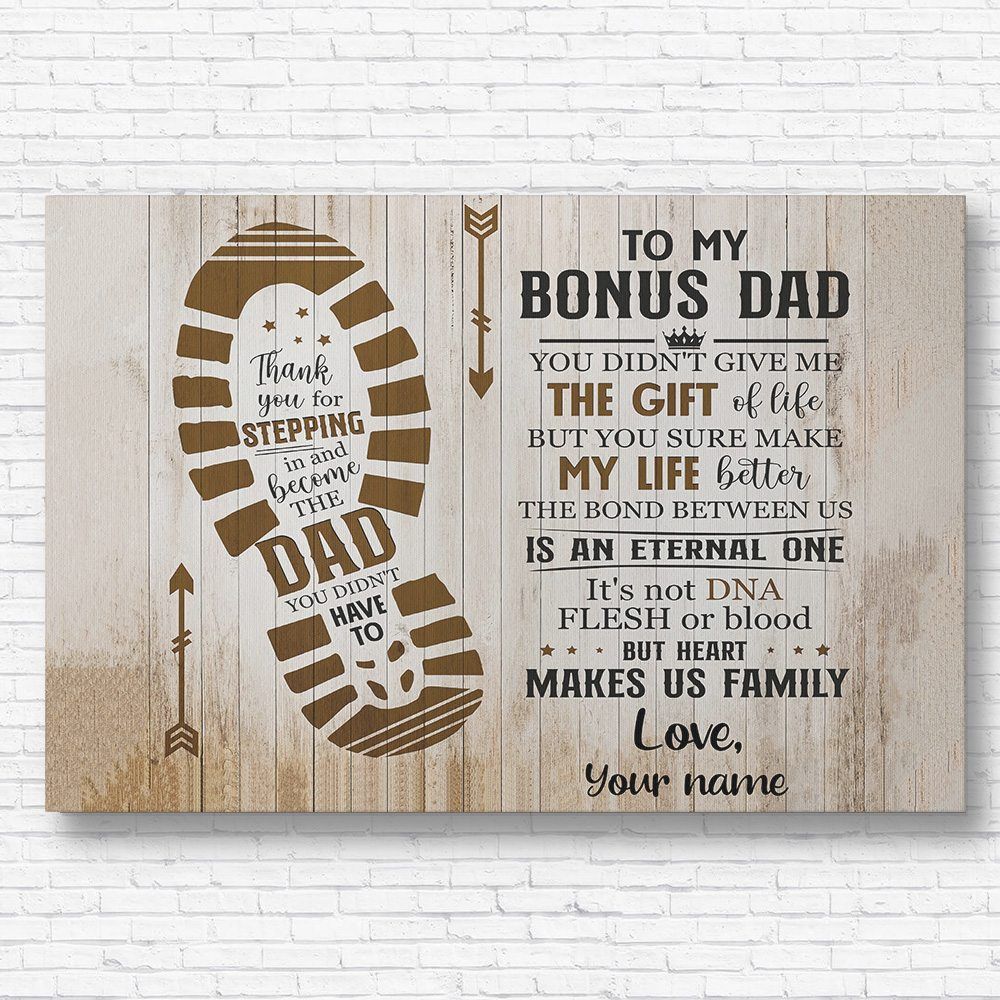 Bonus Dad Gifts To My Bonus Dad Canvas Wall Art Meaningful Quote for Stepdad