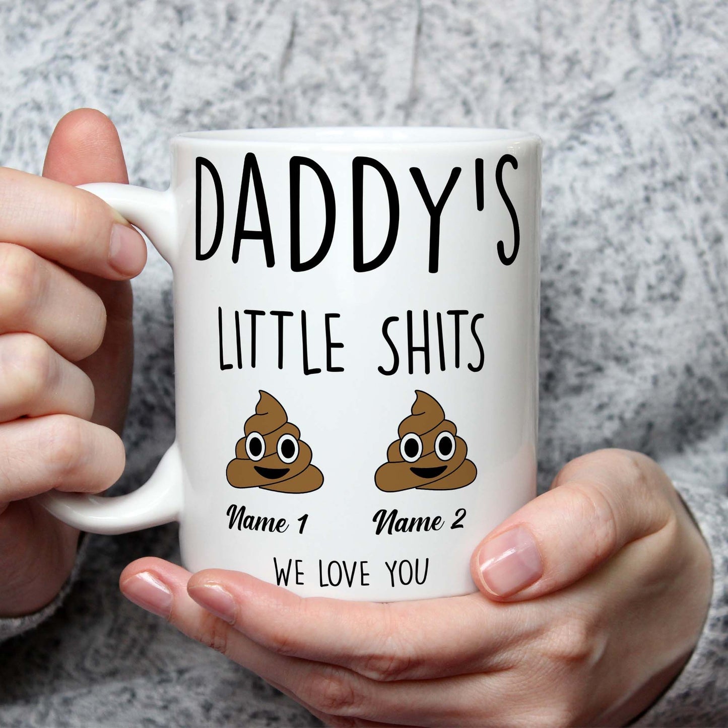 Daddy's Little Shits For Dad With 2 Kids Funny Personalized Xmas Mug Gifts Idea