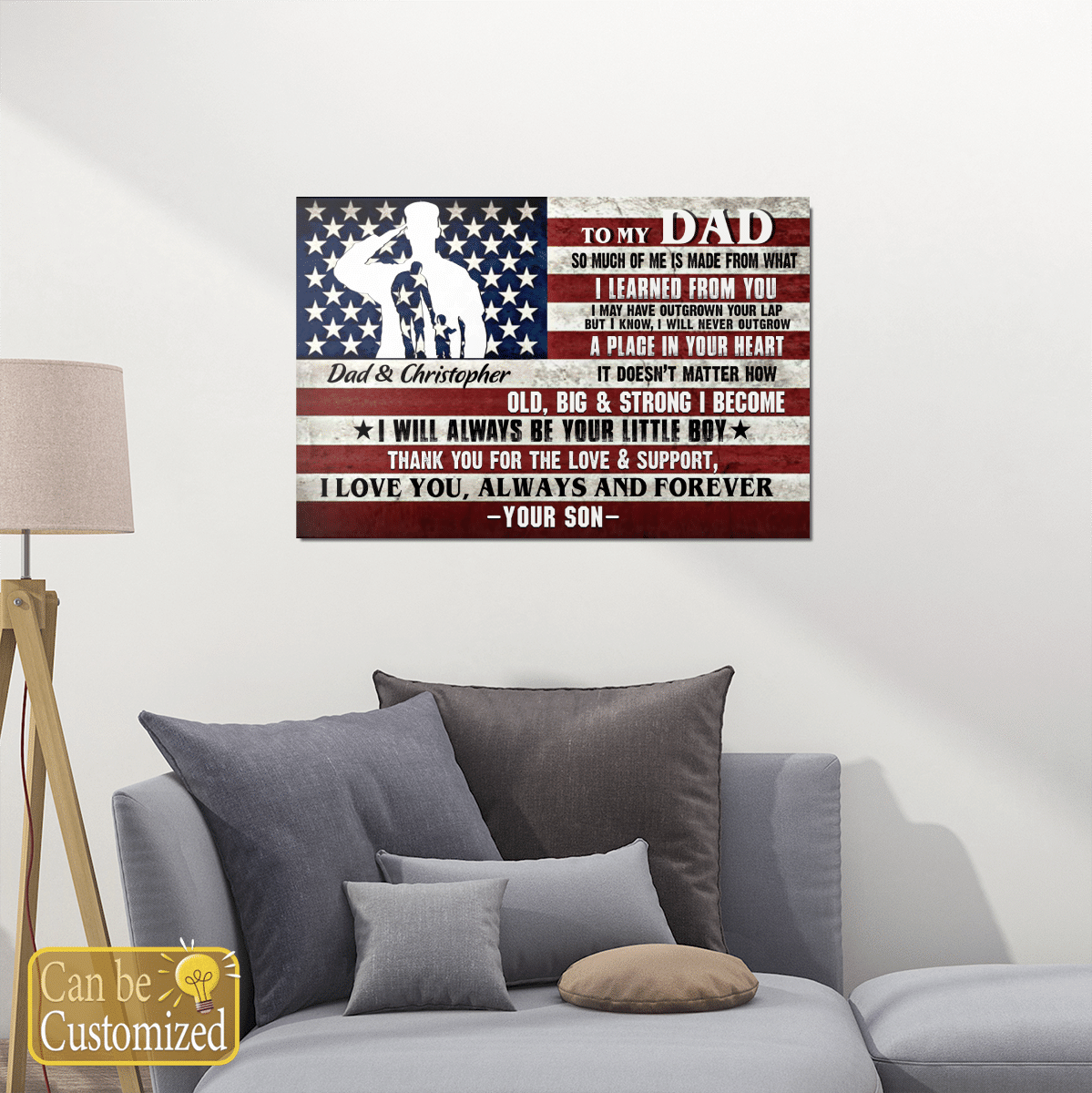 Personalized Gifts For Veteran Dad From Son Custom US Flag Meaningful Quotes
