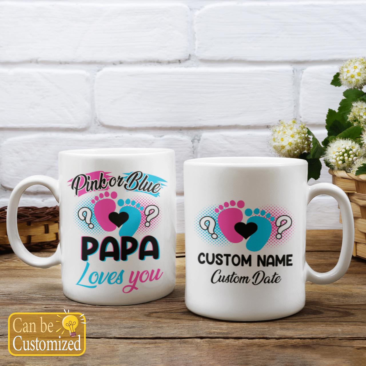 Pink Or Blue Papa Loves You Custom Name And Date Mug Personalized Gift