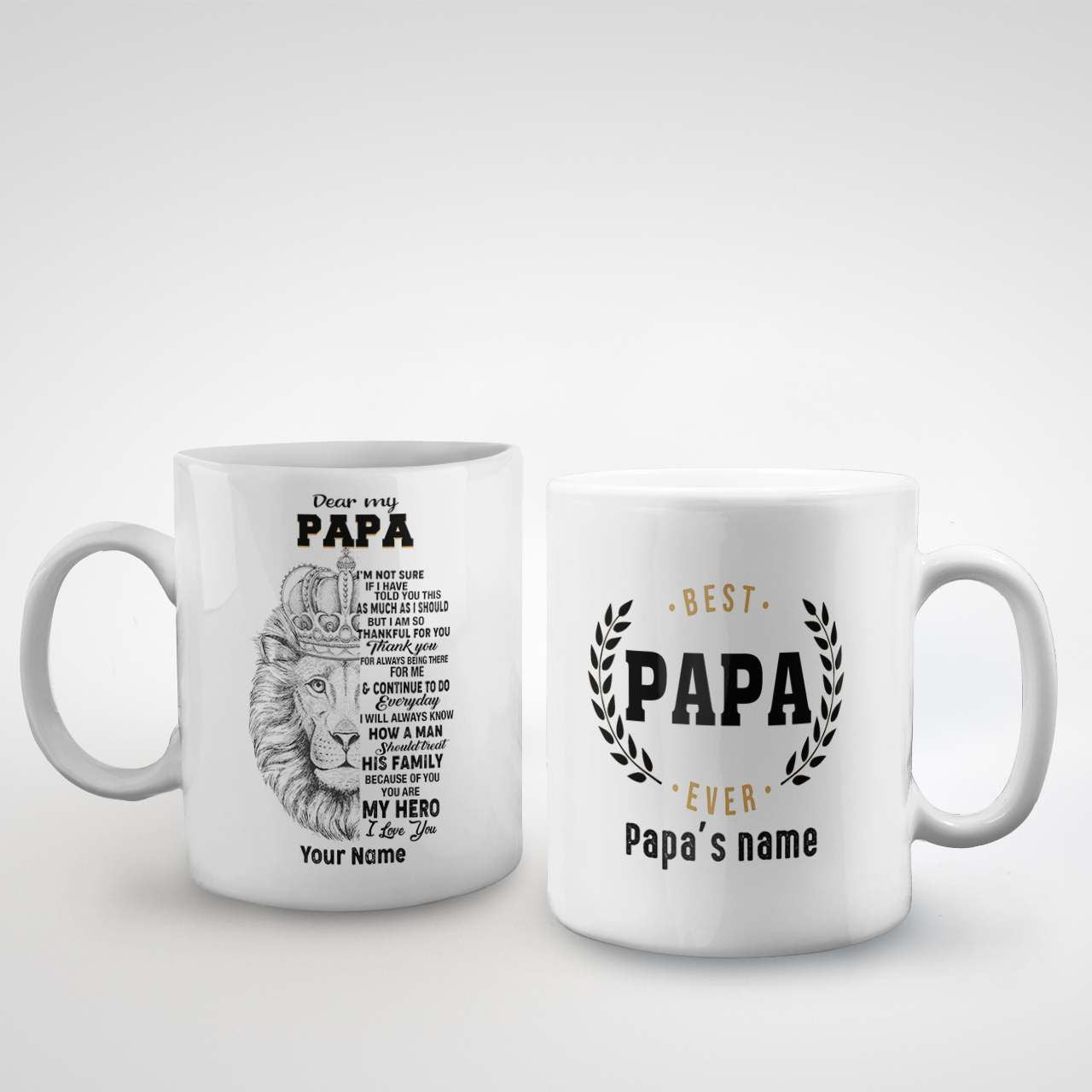 Dear My Papa Best Papa Ever Custom Name Mug With Lion Art