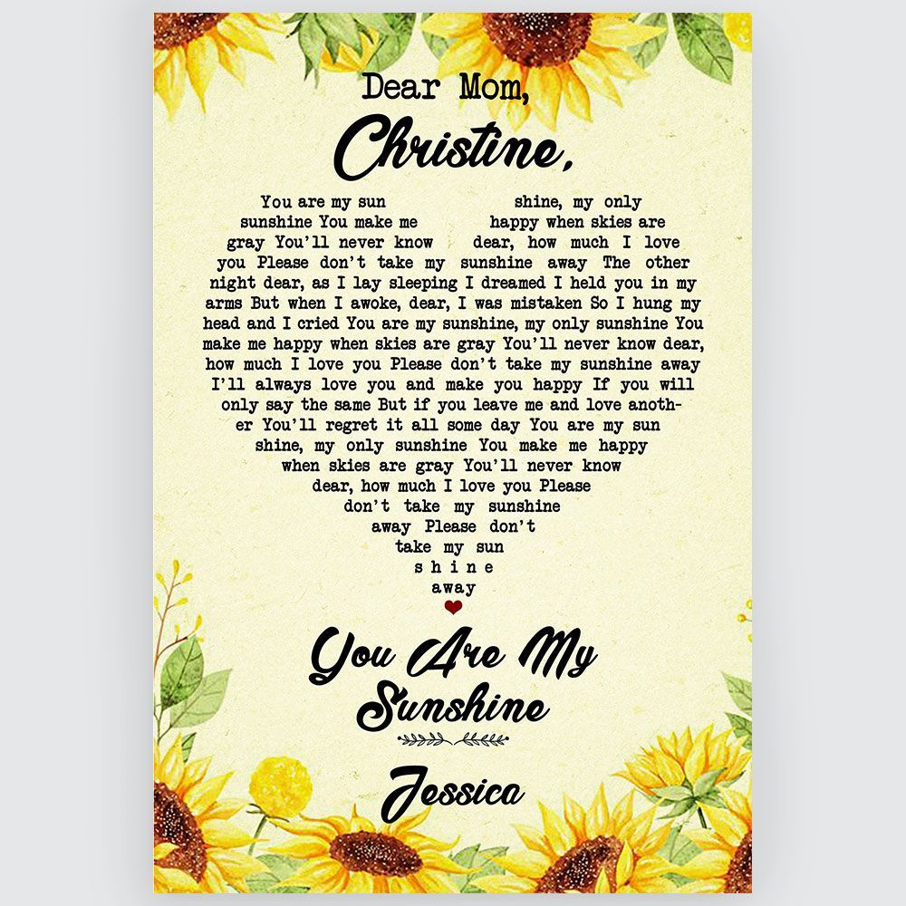 Gifts for Mom You Are My Sunshine Sunflowers Poster Wall Art Personalized Gift