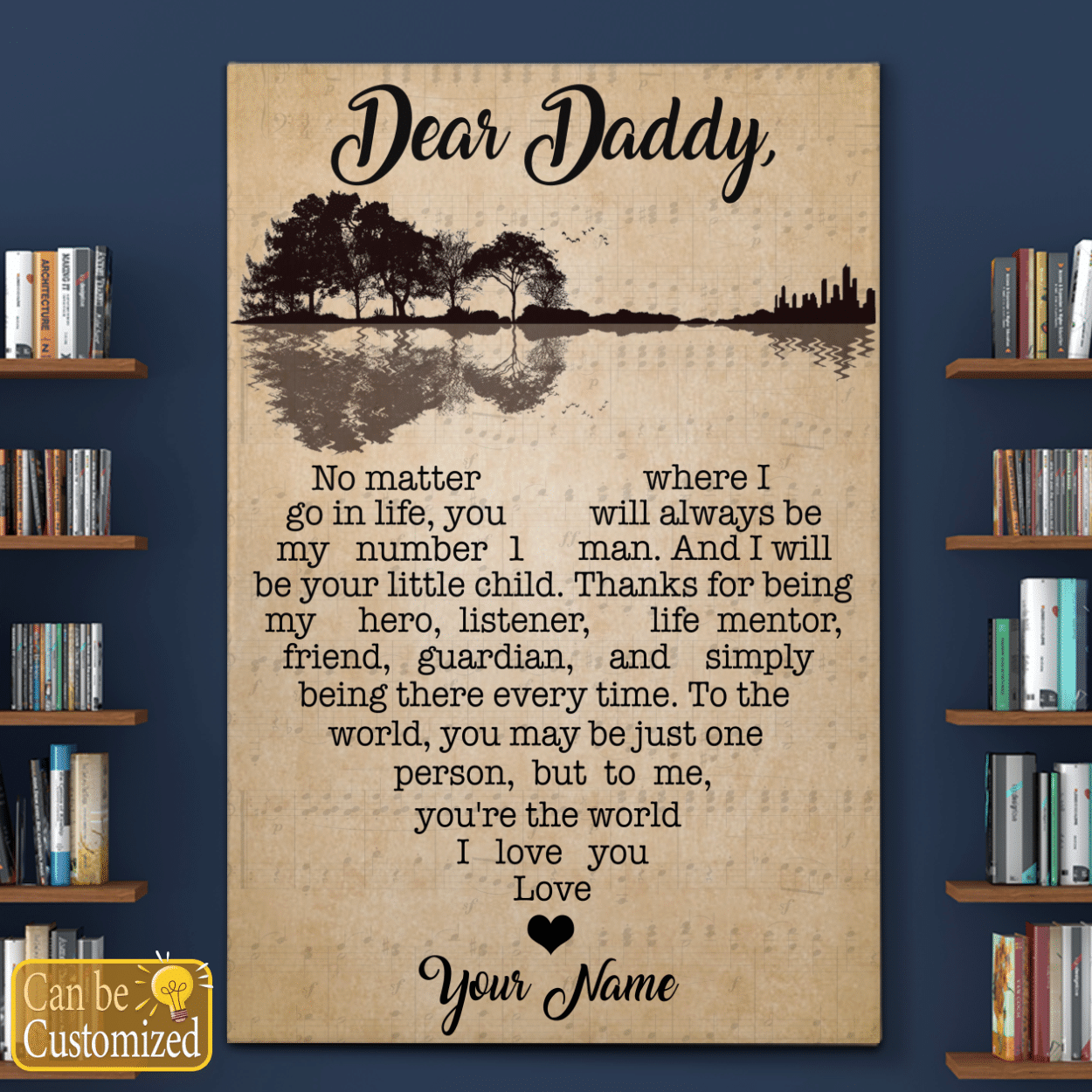 Gifts for Dad Meaningful Quote Canvas Wall Art With Vintage Guitar Art