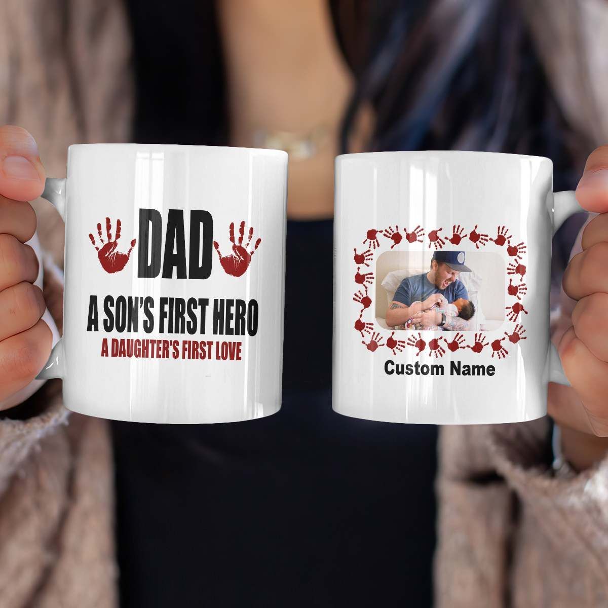 Personalized Gifts For Dad A Son's First Hero A Daughter's First Love Custom Mug Gifts