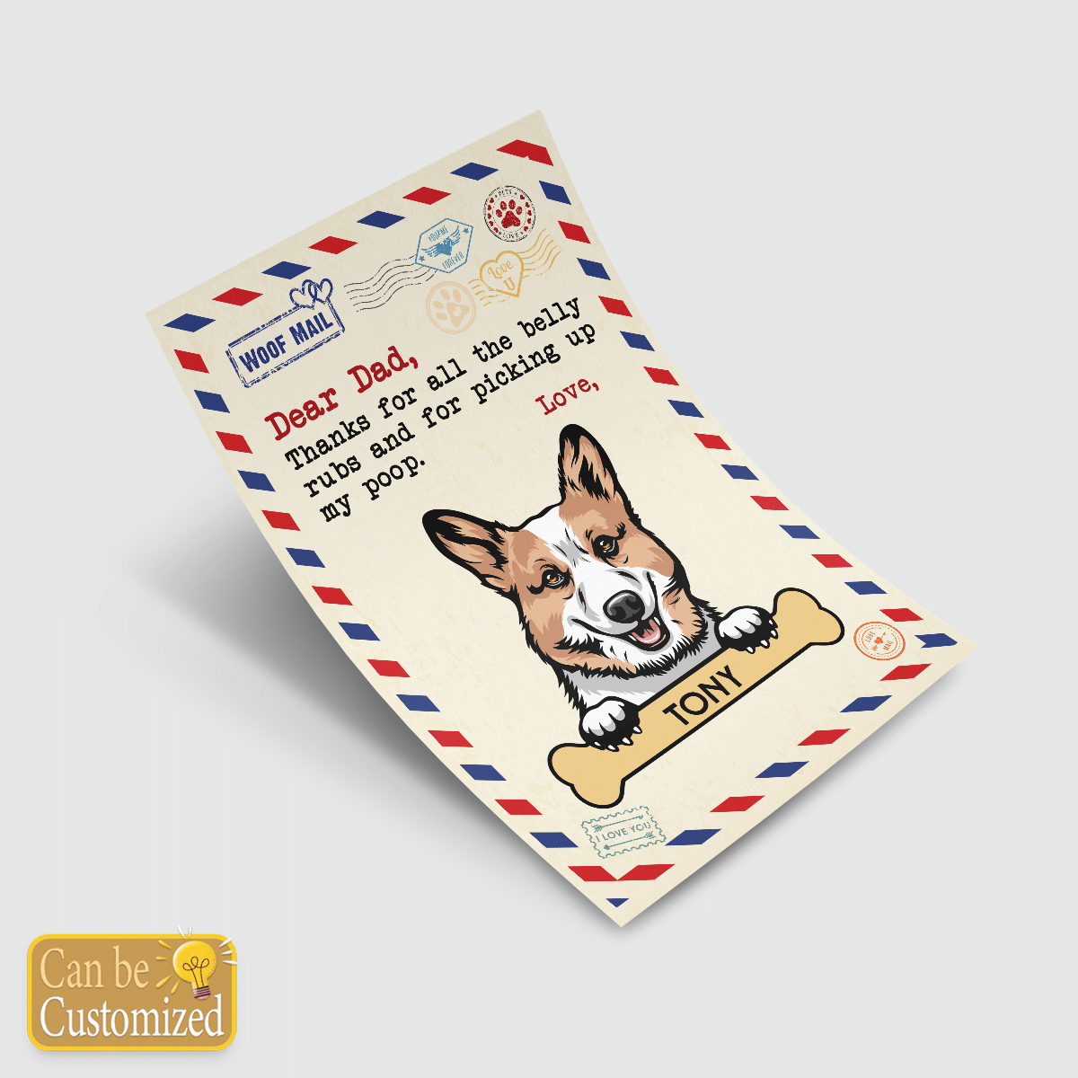 Gift for Dog Dad Woof Mail Custom Poster Wall Art Funny Gifts