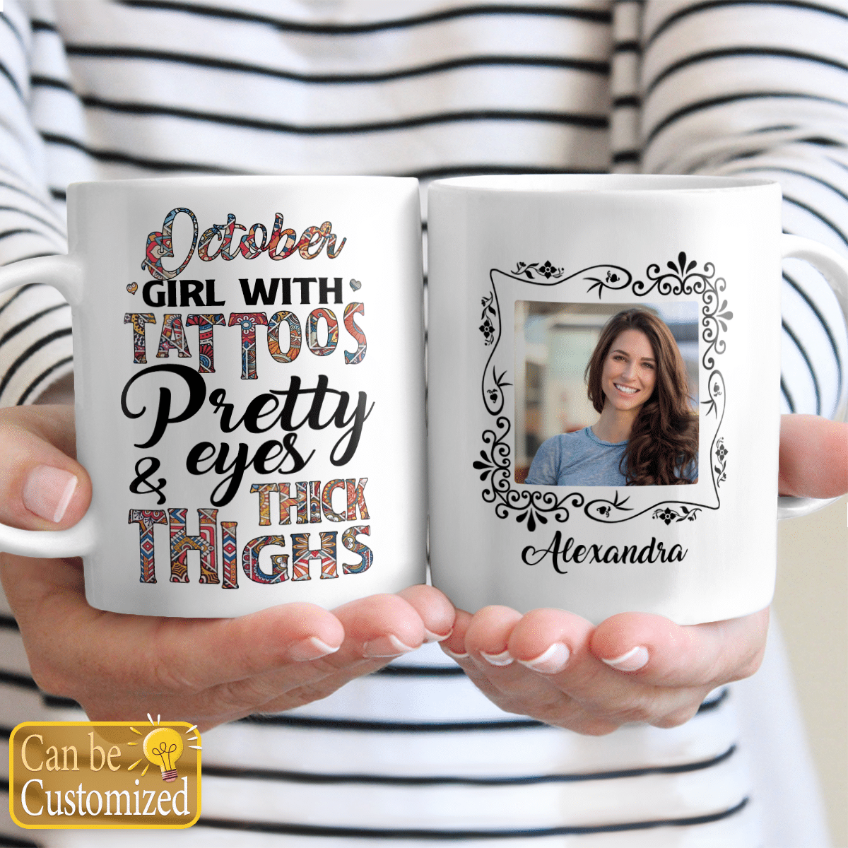 Personalized Photo Mug Tattoos Pretty Eyes Thick Thighs Birthday Gifts For Mom, Aunt, Grandma, Sister