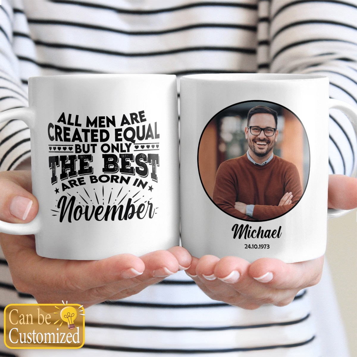 Personalized Photo Mug Birthday Gifts For Him, Dad, Grandpa All Men Are Created Equal