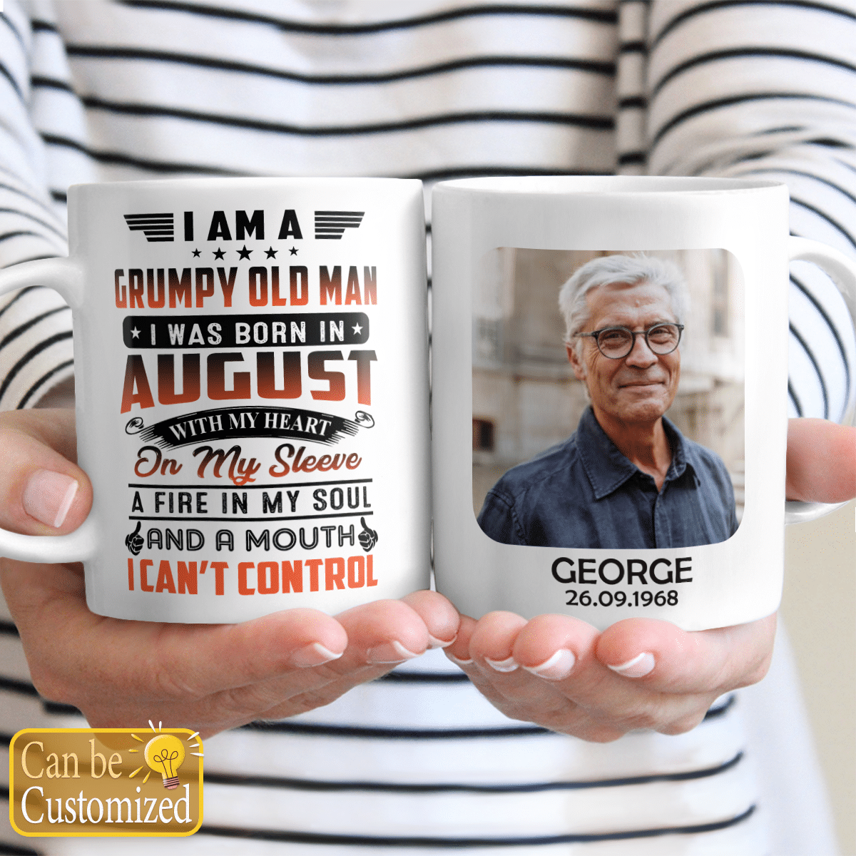 Personalized Photo Mug Happy Birthday For Grumpy Oldman Grandpa, Dad Funny Gifts Idea