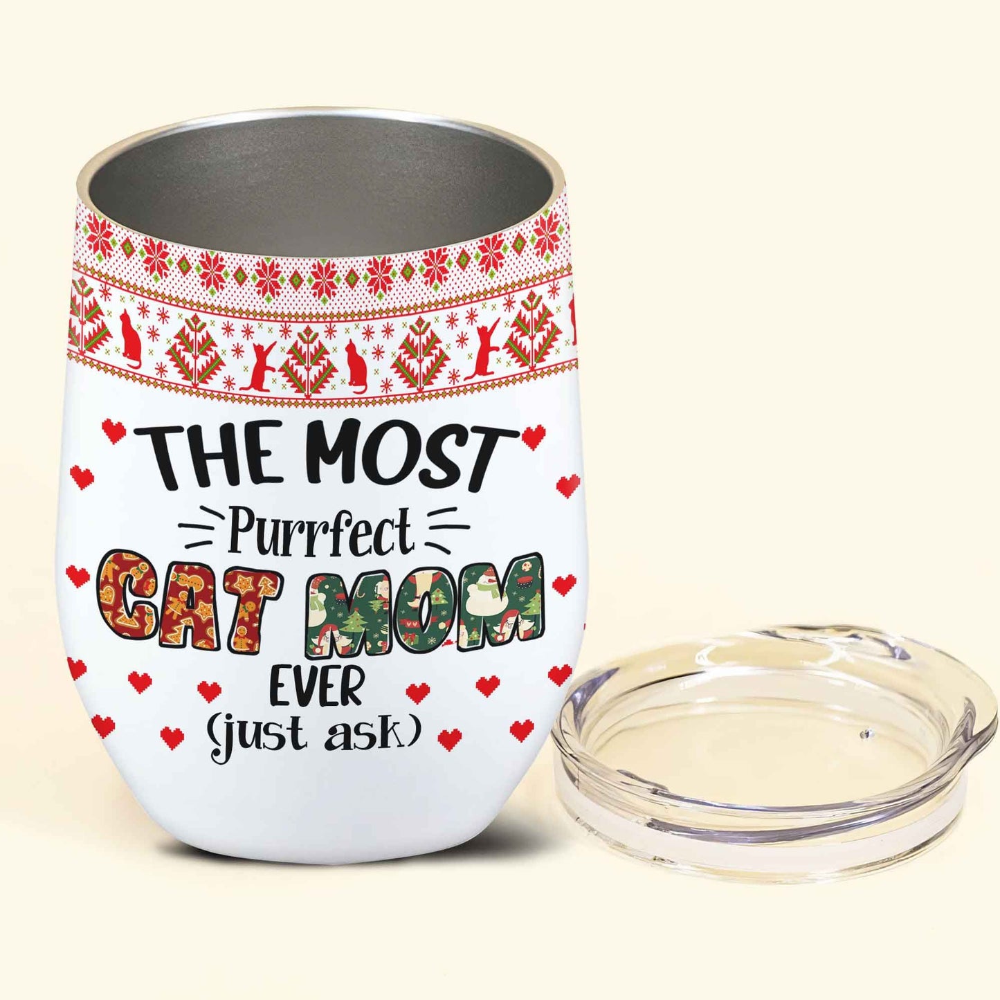 The Most Purrfect Cat Mom Christmas Personalized Wine Tumbler Gift For Mom
