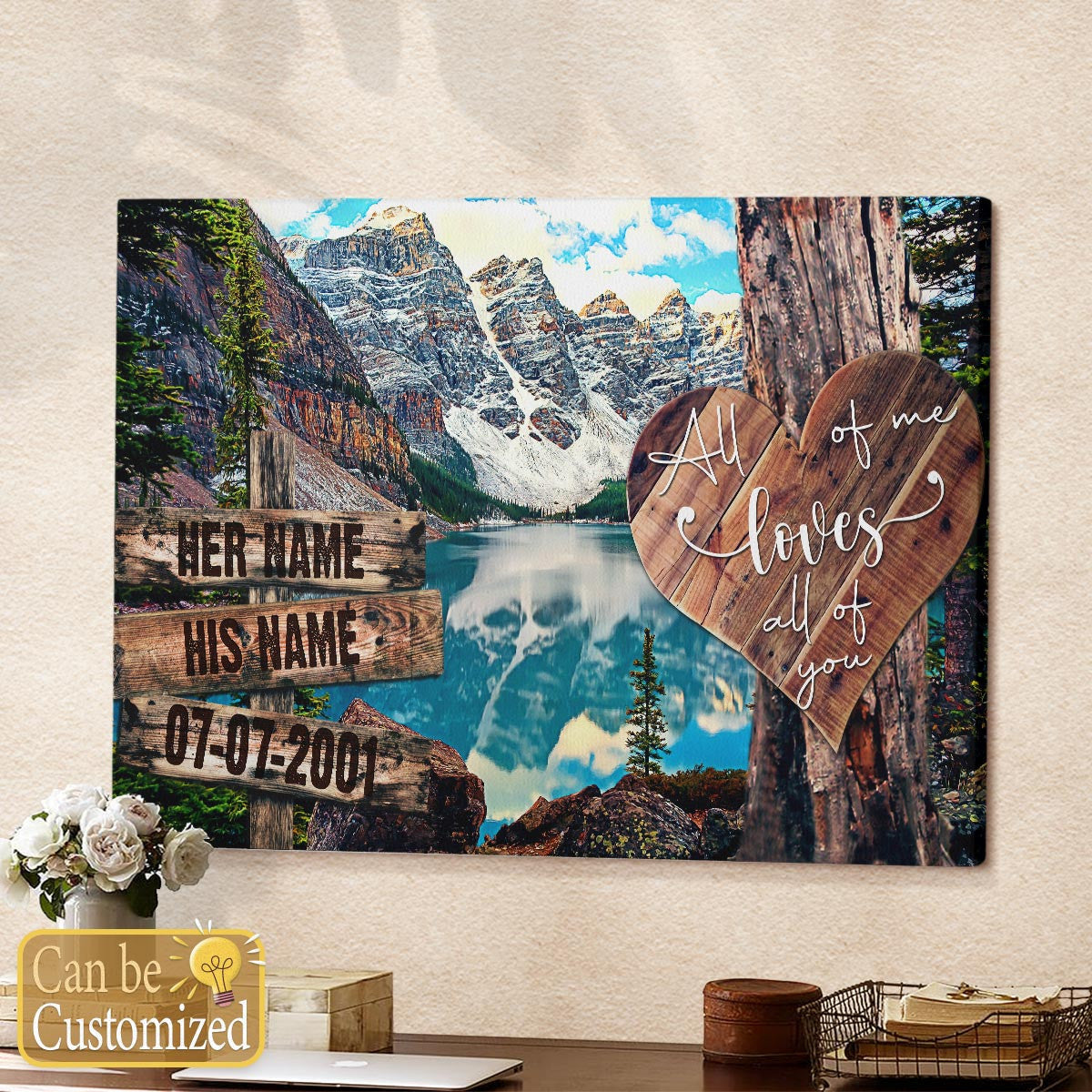Multi Landscape Personalized Couple Gifts Canvas - All Of Me Loves All Of You Wall Art Decor