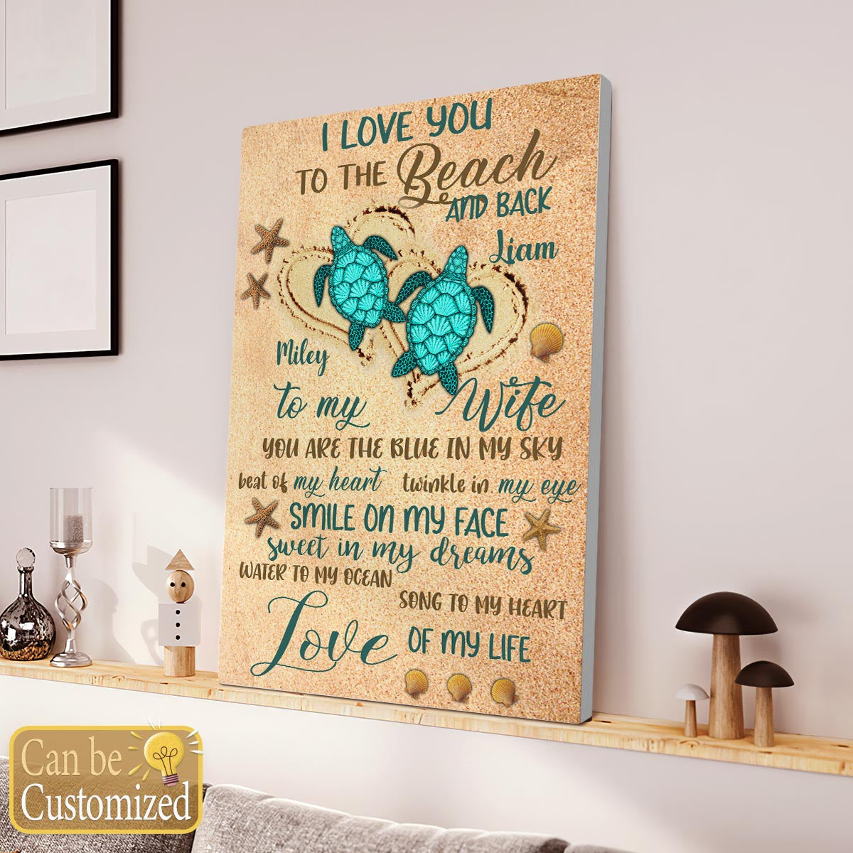 You Are The Blue In My Sky Couple Turtle Personalized Canvas Custom Anniversary Gifts