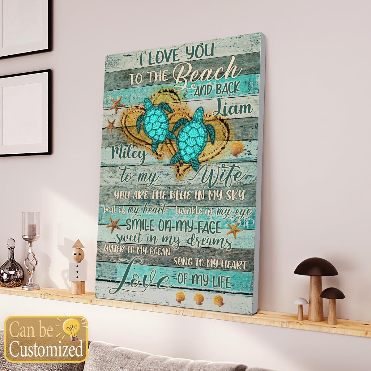 To My Wife You Are The Blue In My Sky Couple Turtle Personalized Canvas Custom Anniversary Gifts