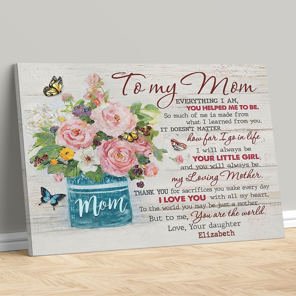 Personalized Wall Art Floral To My Mom You Are The World Custom Name Gifts From Daughter Or Son