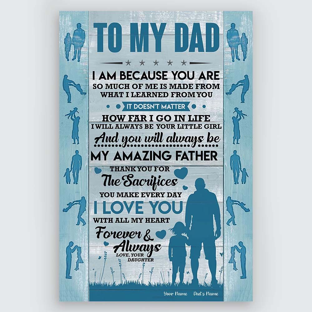 Gifts for Dad from Daughter I Am Because You Are Wall Art Personalized Gift