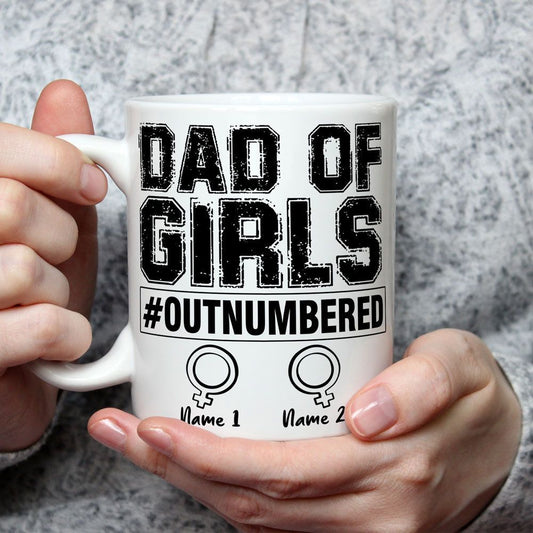 Personalized Gifts Dad Of 2 Girls Outnumbered Mug