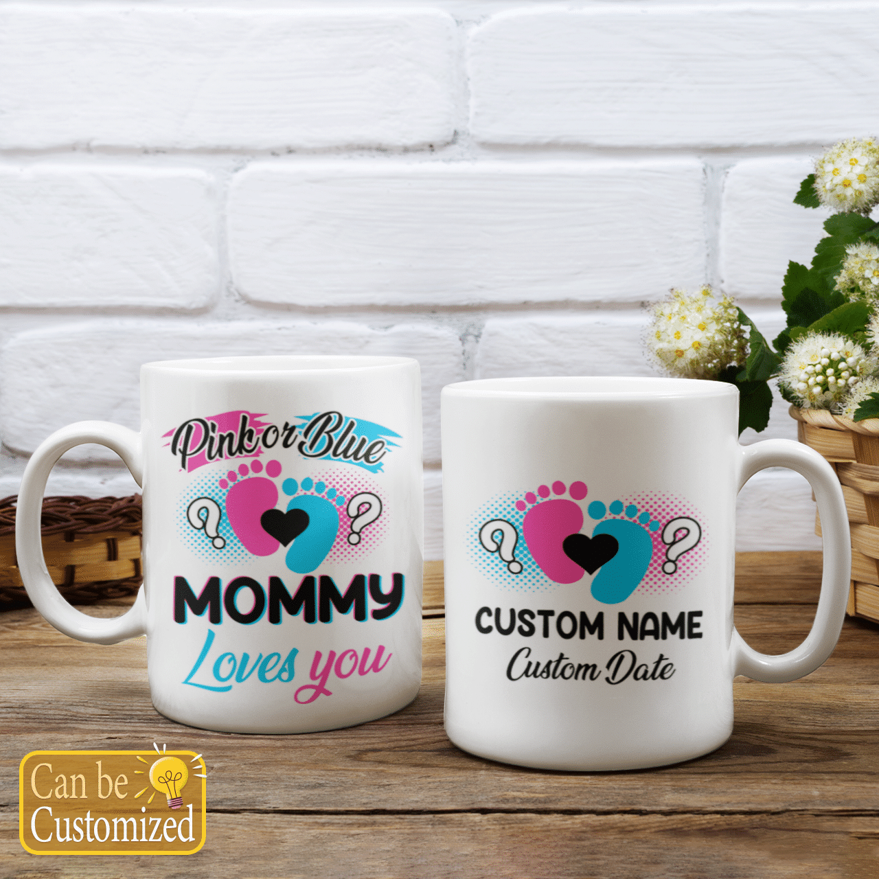 Pink Or Blue Mommy Loves You Custom Name And Date Mug Personalized Gift