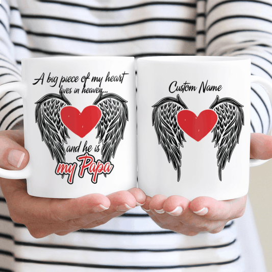 A Big Piece Of My Heart Lives In Heaven And He Is My Papa Custom Name Mug