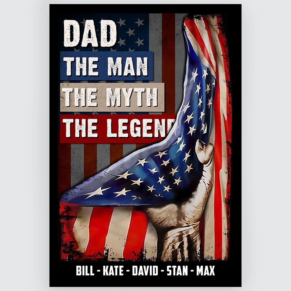 Personalized Canvas Poster Dad The Man The Myth The Legend Custom US Flag