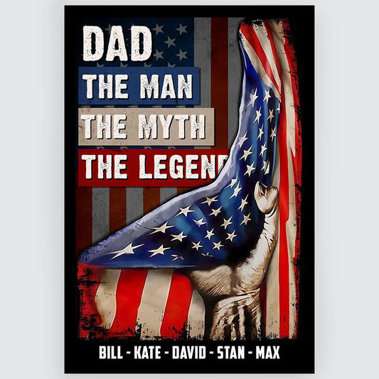 Personalized Canvas Poster Dad The Man The Myth The Legend Custom US Flag