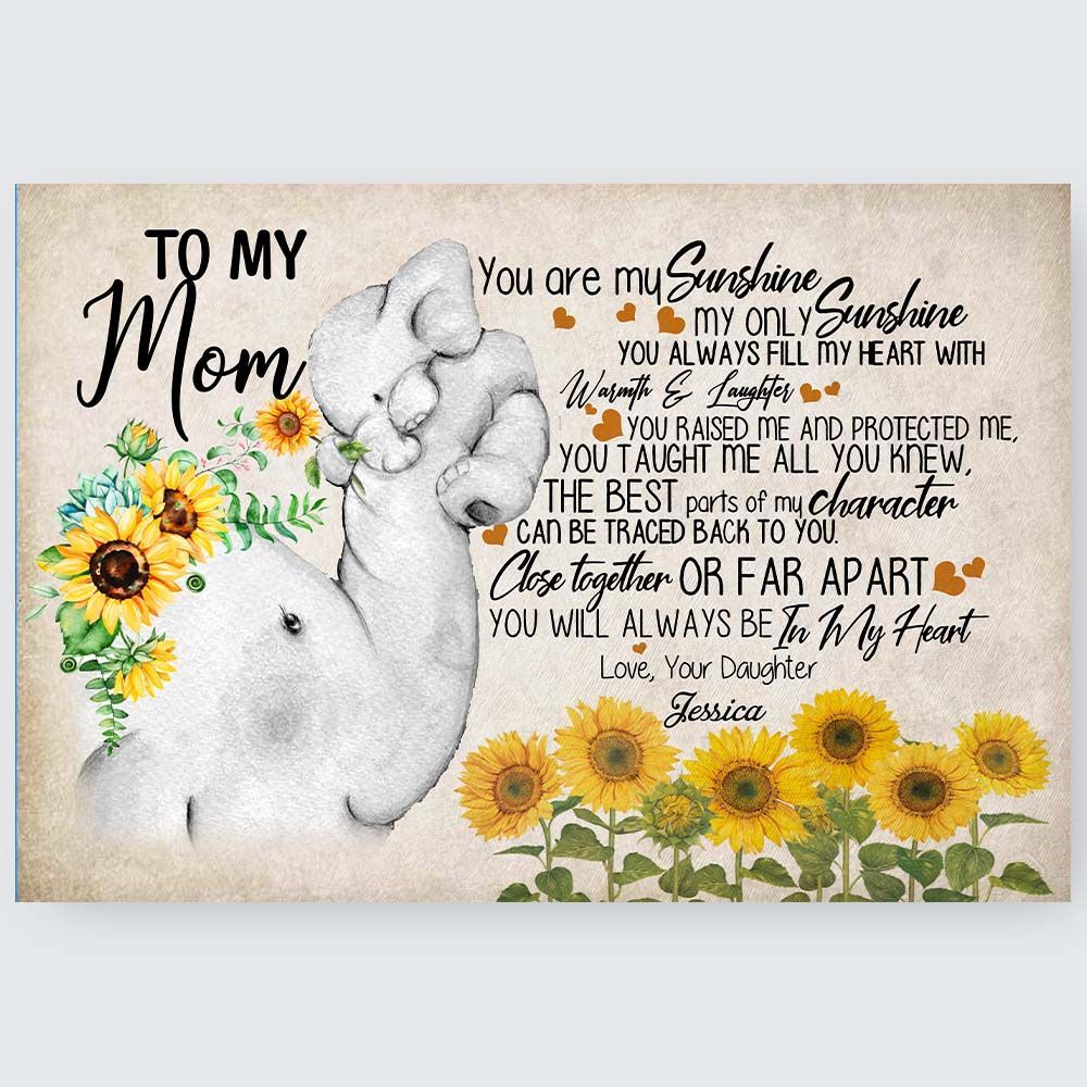 Personalized Elephant Mom Wall Art Sunflower Gifts From Daughter You Are My Sunshine