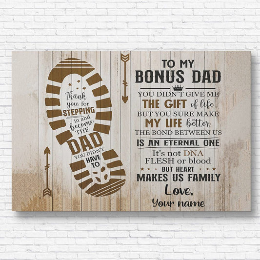 Bonus Dad Gifts To My Bonus Dad Canvas Wall Art Meaningful Quote for Stepdad