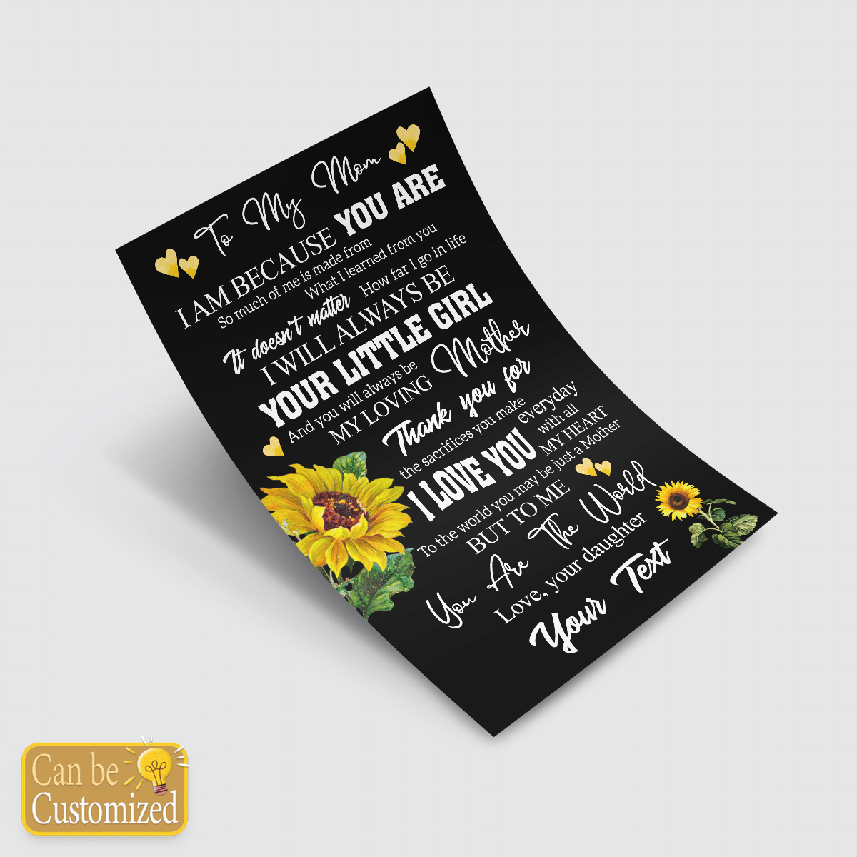 To My Mom Custom Name Poster Wall Art Sunflower Personalized Gift