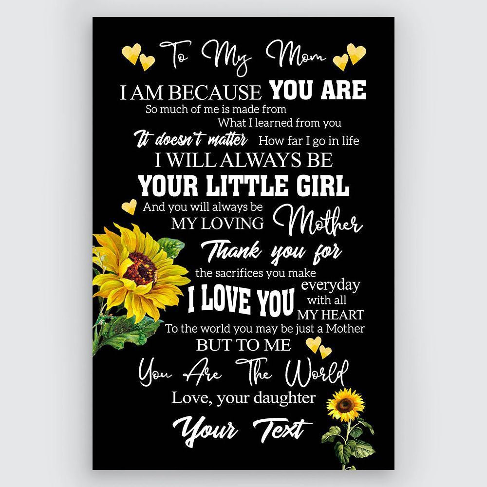To My Mom Custom Name Poster Wall Art Sunflower Personalized Gift