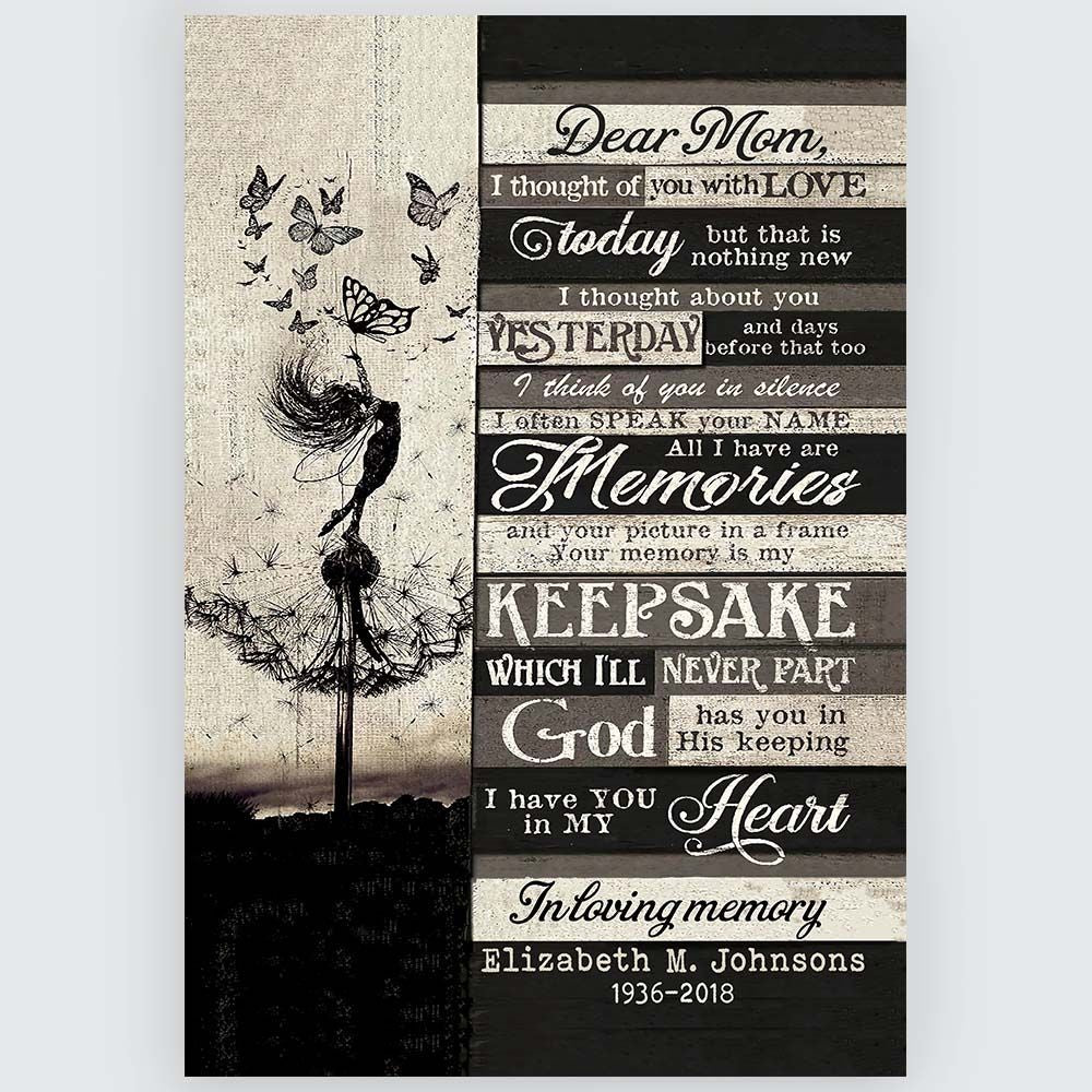 Dear Mom I Have You In My Heart In Loving Memory Wall Art Custom Name and Date