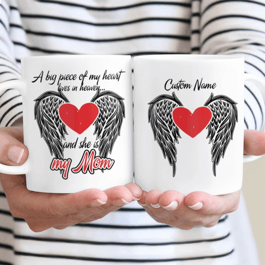Personalized Memorial Mug A Big Piece Of My Heart Lives In Heaven And She Is My Mom