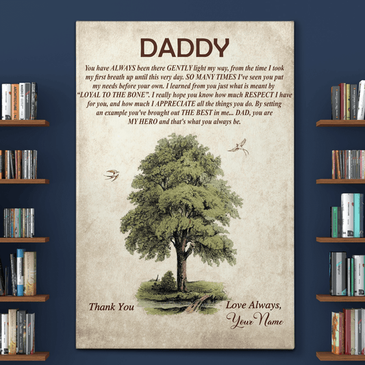 Gifts for Dad Vintage Tree Custom Canvas Wall Art with Meaningful Quote