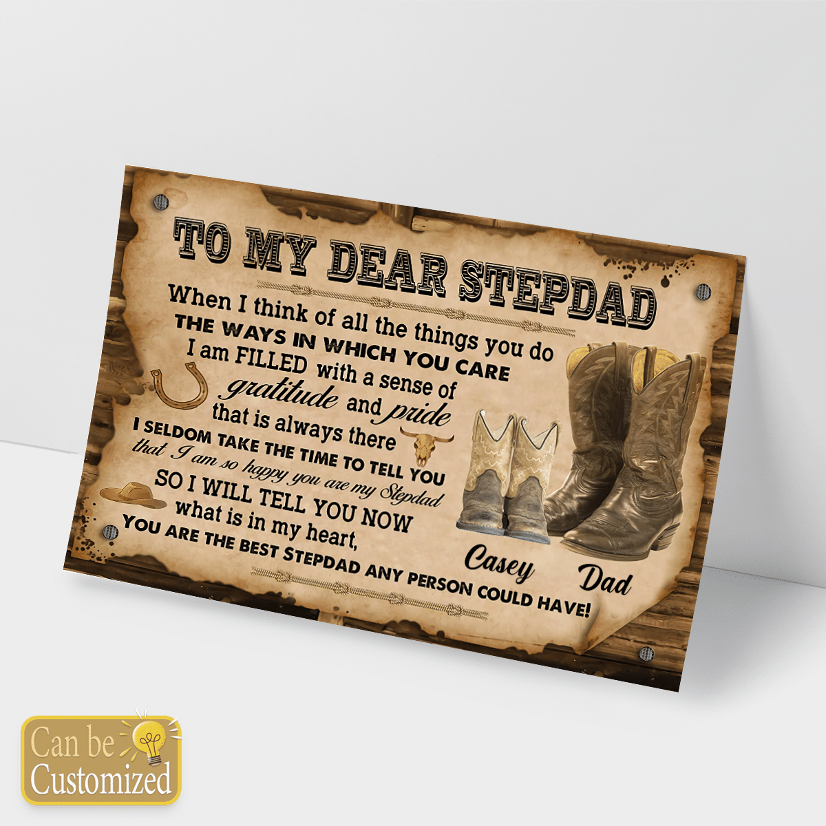 Gifts for Stepdad To My Dear Stepdad Wall Art Cowboy Boots Personalized Gift