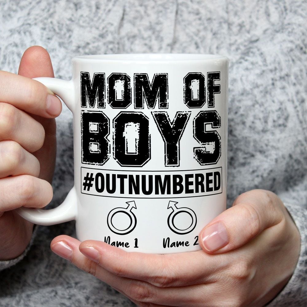 Personalized Gifts Mom Of 2 Boys Outnumbered Mug