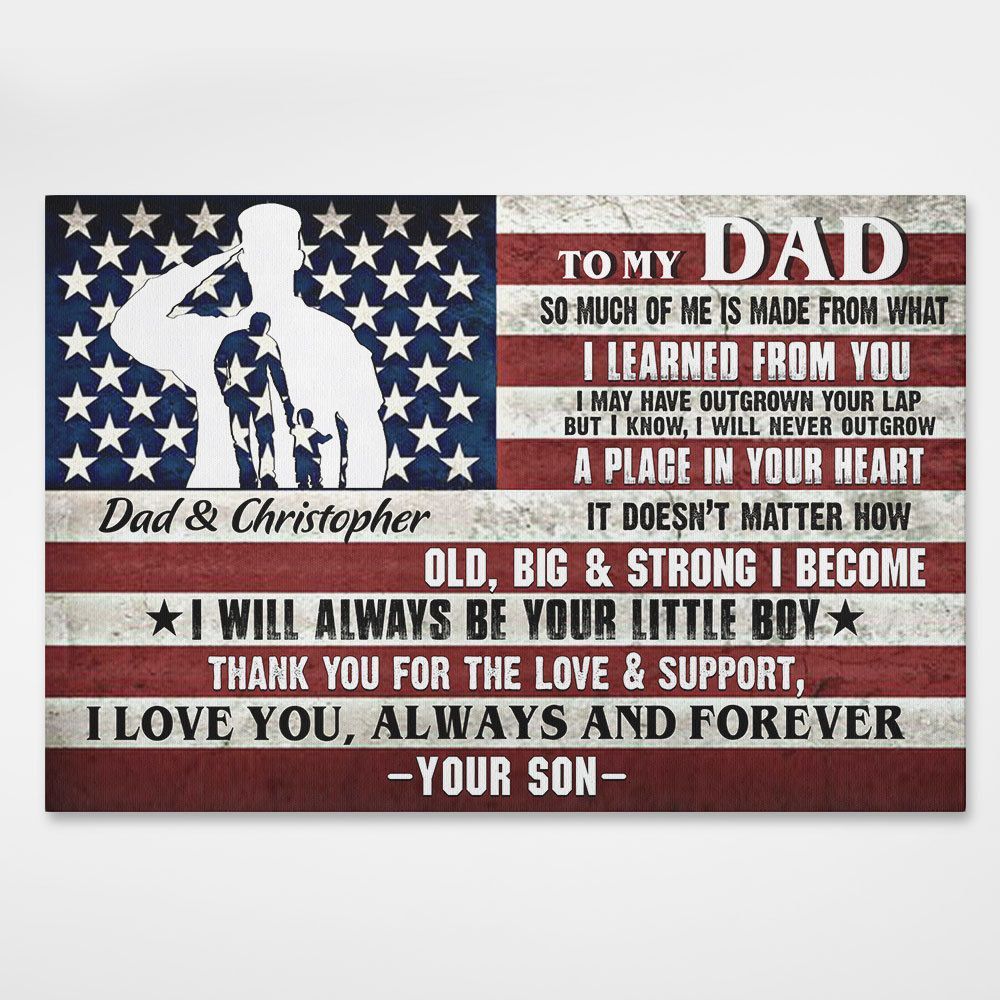 Personalized Gifts For Veteran Dad From Son Custom US Flag Meaningful Quotes