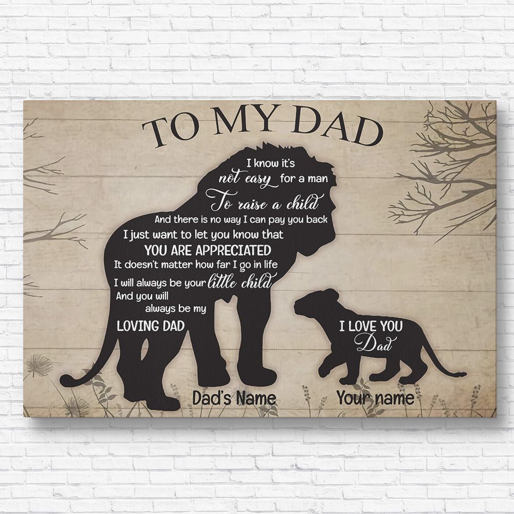 Gifts for Dad Lion Father and Son Custom Name Canvas Print Meaningful Quote
