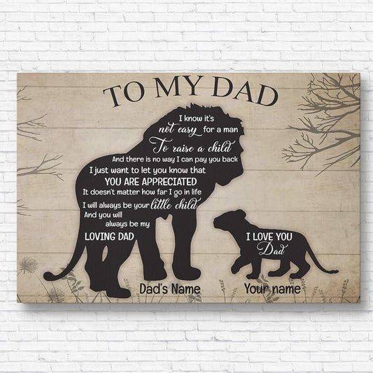 Gifts for Dad Lion Father and Son Custom Name Canvas Print Meaningful Quote