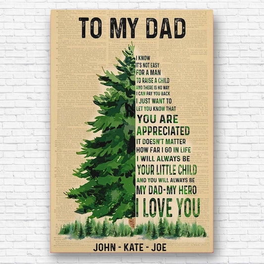 Gifts for Dad Custom To My Dad I Know It's Not Easy Canvas Wall Art Vintage Art