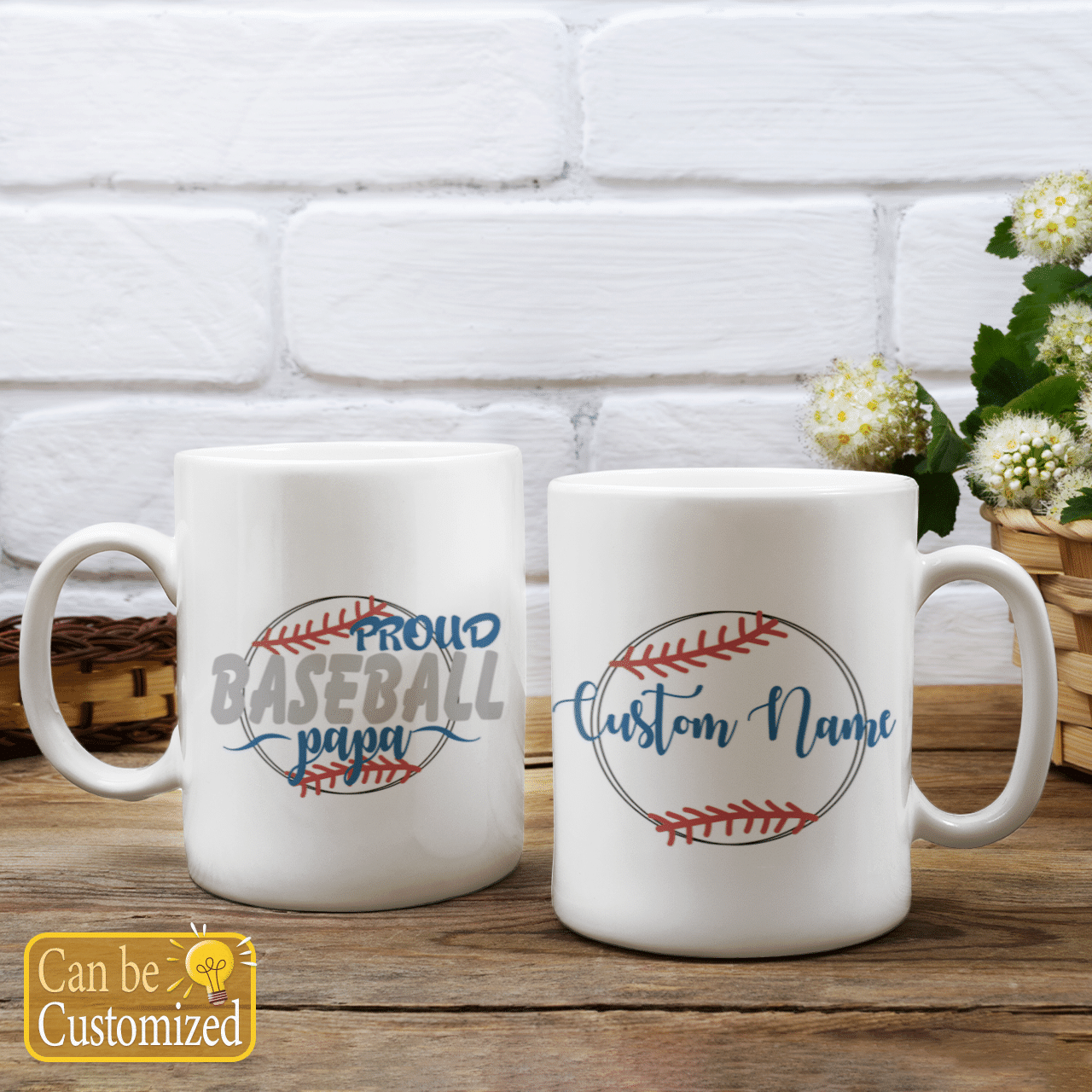 Proud Baseball Papa Custom Name Mug Personalized Gift
