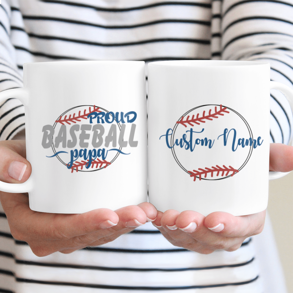 Proud Baseball Papa Custom Name Mug Personalized Gift