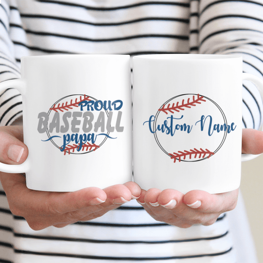 Proud Baseball Papa Custom Name Mug Personalized Gift
