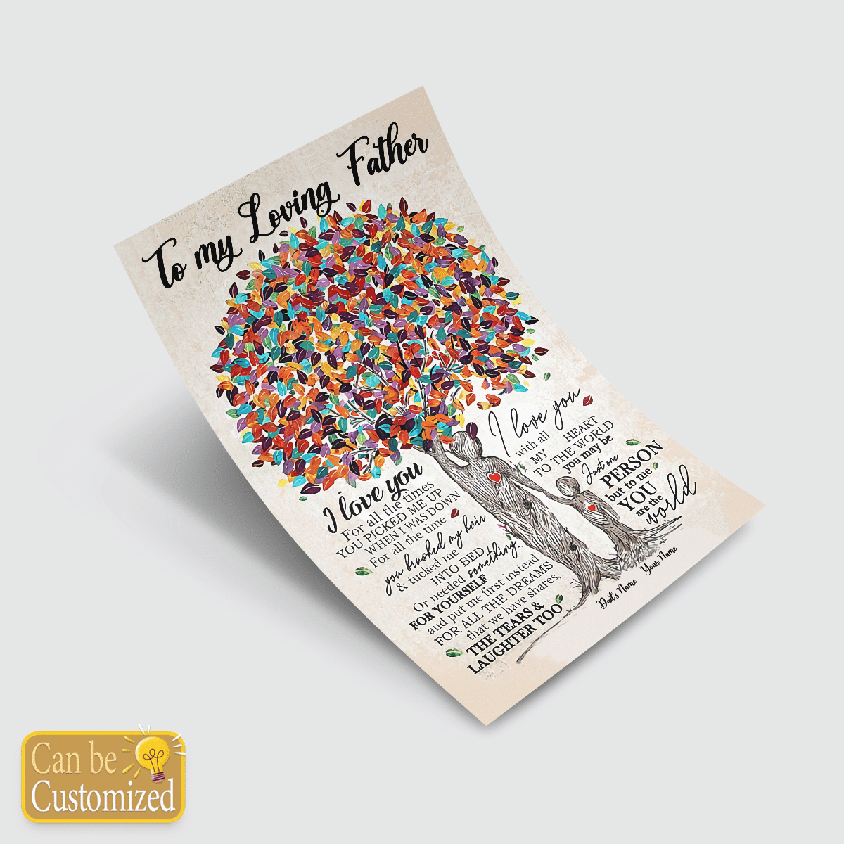 Gifts for Dad To My Loving Father Wall Art Vintage Tree Personalized Gift