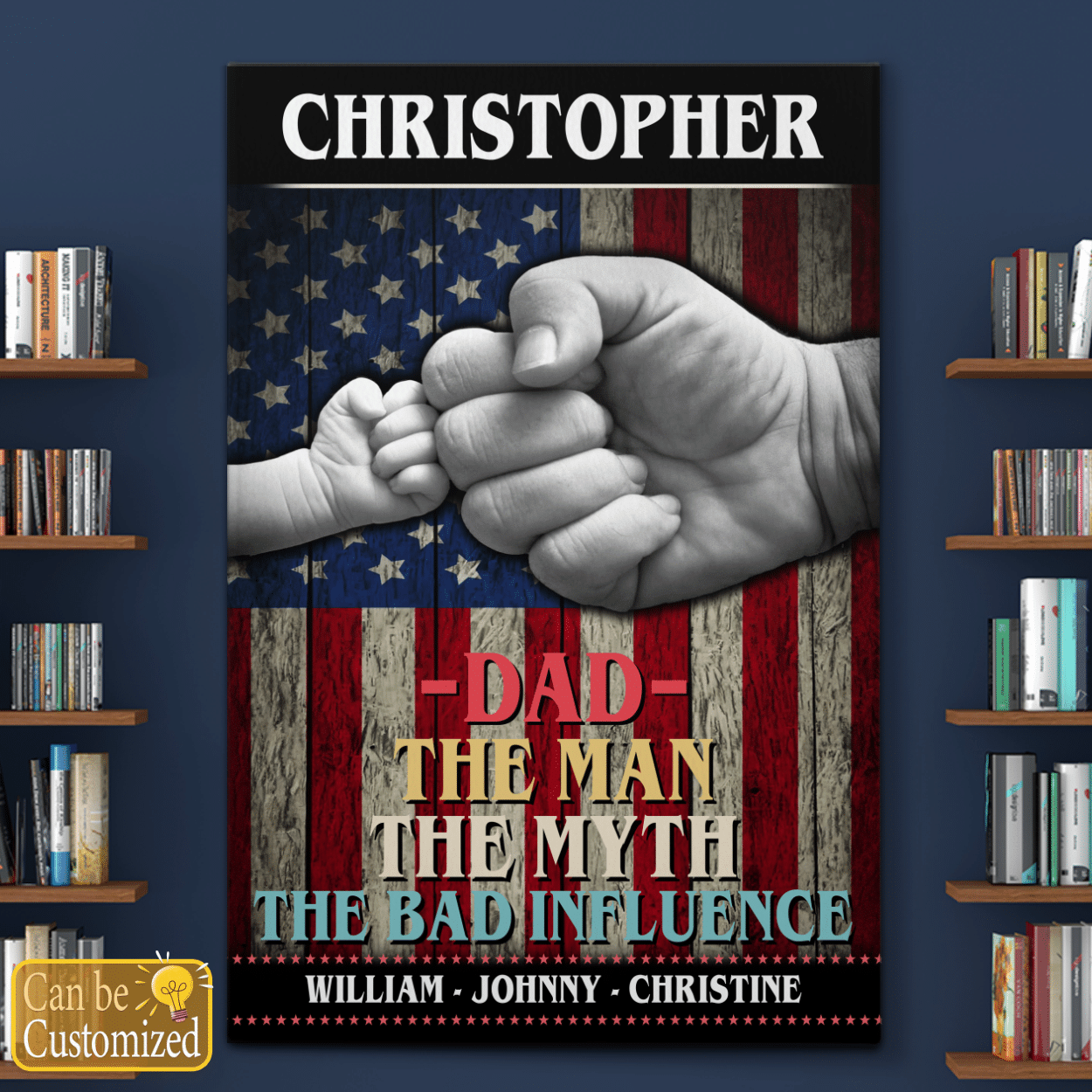 4th of July Gifts for Dad The Man The Myth The Legend Wall Art Personalized