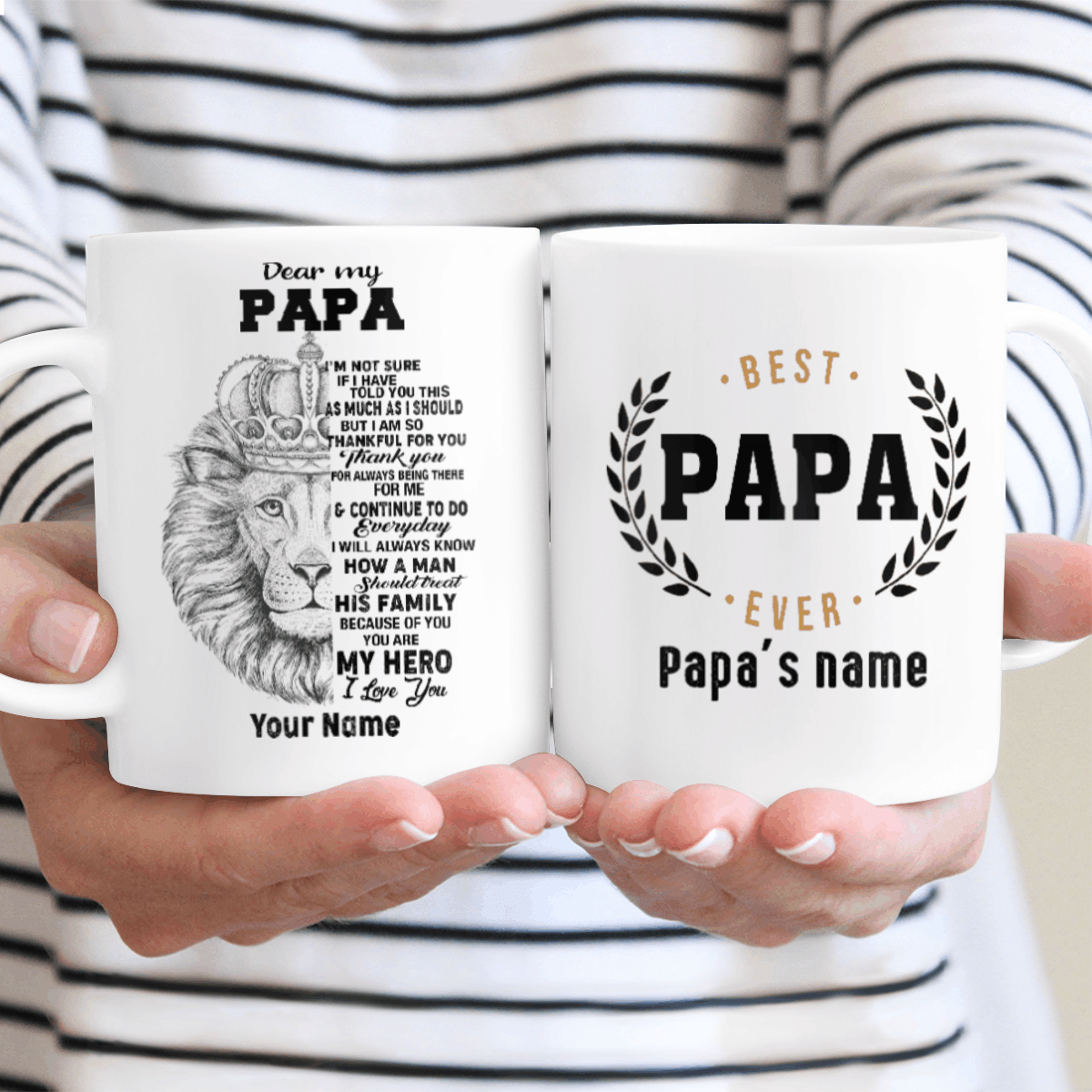 Dear My Papa Best Papa Ever Custom Name Mug With Lion Art