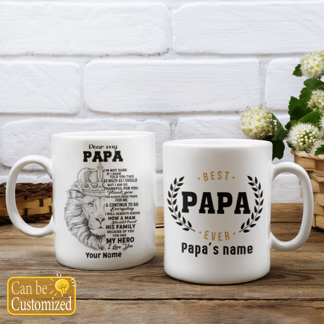 Dear My Papa Best Papa Ever Custom Name Mug With Lion Art