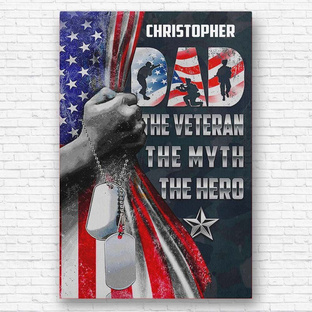 4th of July Gifts for Military Dad The Veteran The Myth The Hero Wall Art