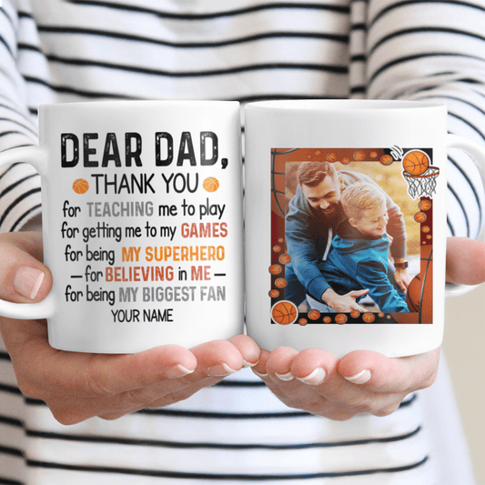 Gifts for Dad Basketball Custom Photo Mug Dear Dad Thank You For Teaching Me