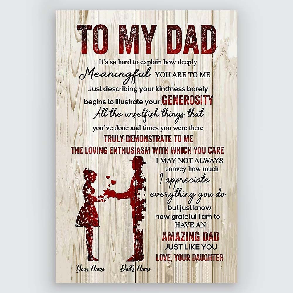 Gifts for Dad From Daughter To My Dad Canvas Wall Art Personalized