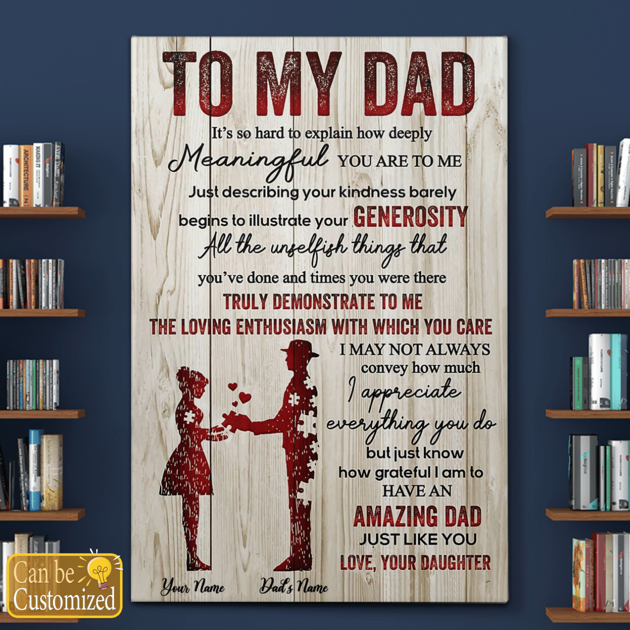 Gifts for Dad From Daughter To My Dad Canvas Wall Art Personalized