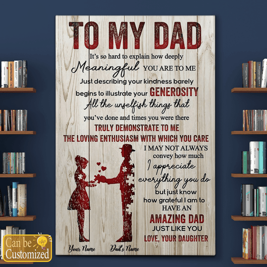 Gifts for Dad From Daughter To My Dad Canvas Wall Art Personalized