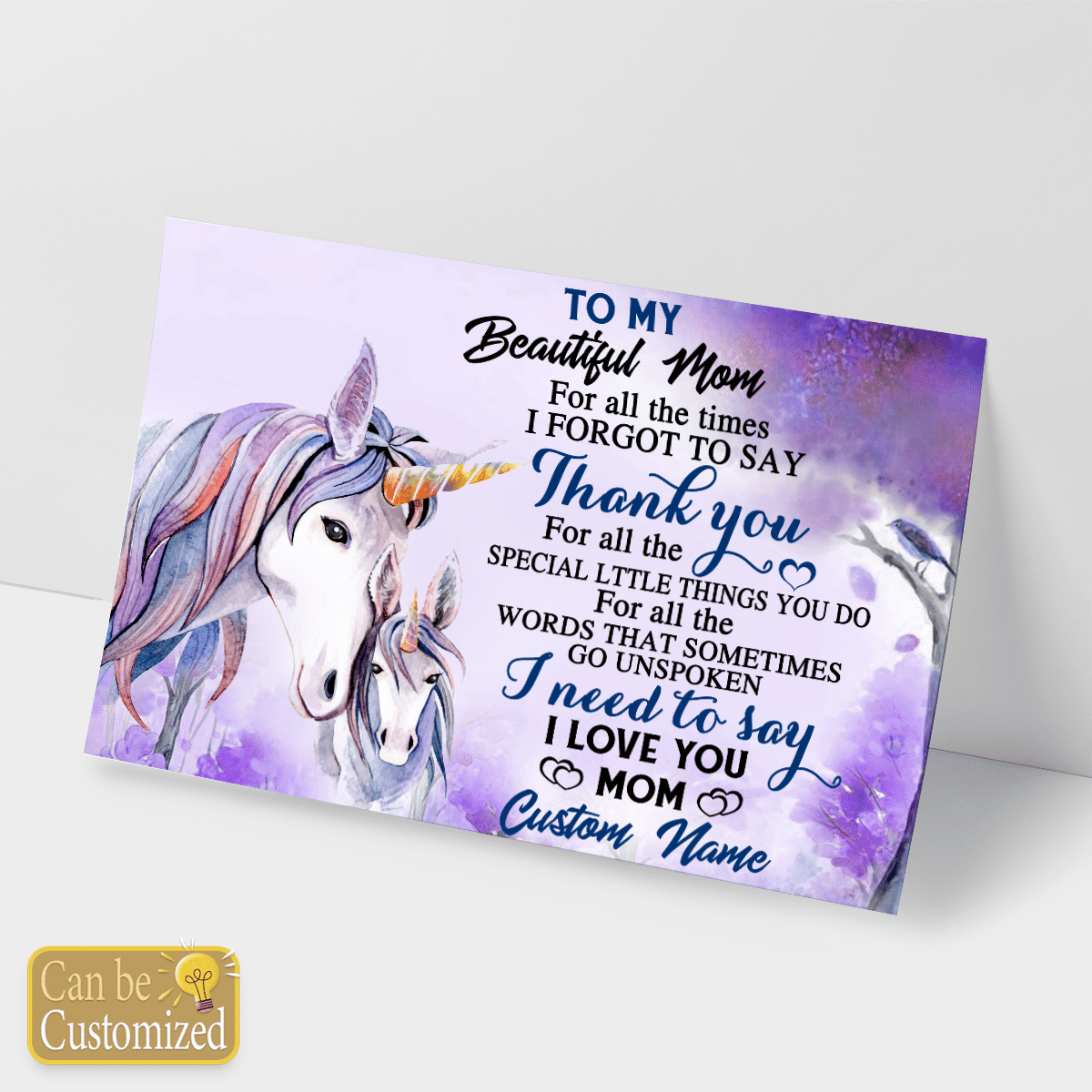 To My Mom Custom Name Poster Wall Art Unicorn Personalized Gift